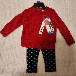 DKNY Hearts ❤️ sweater with elastic waist leggings set 12mos